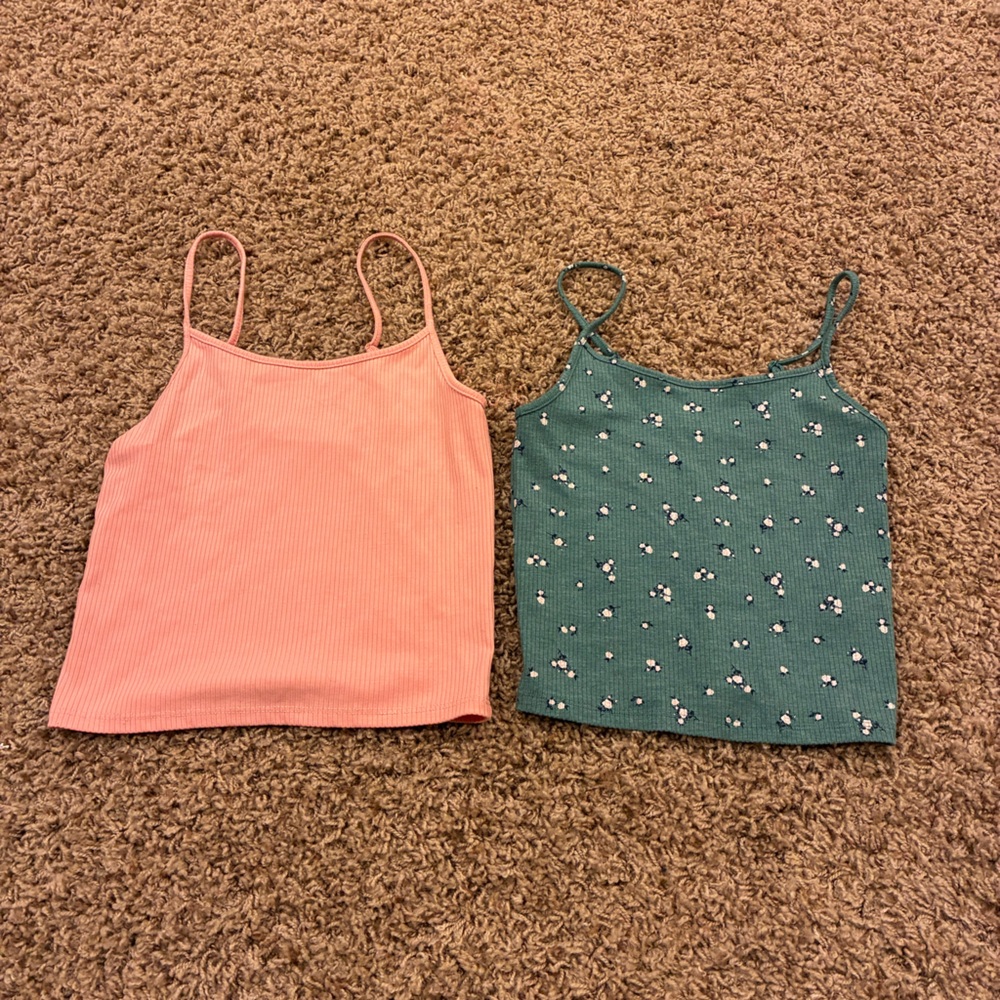 Bundle American Eagle Outfitters Cami Crop Tank Tops - Coral & Teal Floral